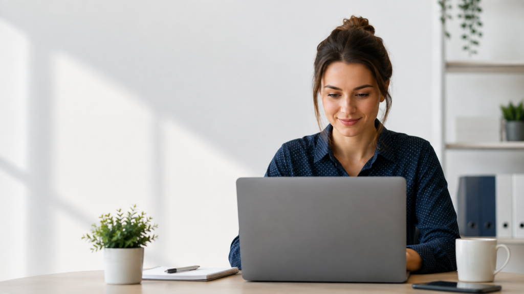 Person nutzt Künstliche Intelligenz zur Unterstützung bei der Arbeit an einer Website.
