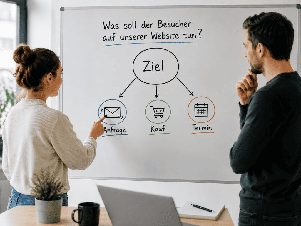 Team definiert Anfrage, Kauf und Termin als mögliche Ziele einer Website.