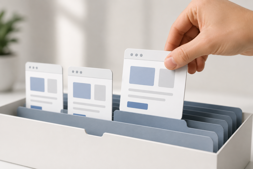Website-Seiten werden in ein digitales Ablagesystem eingeordnet