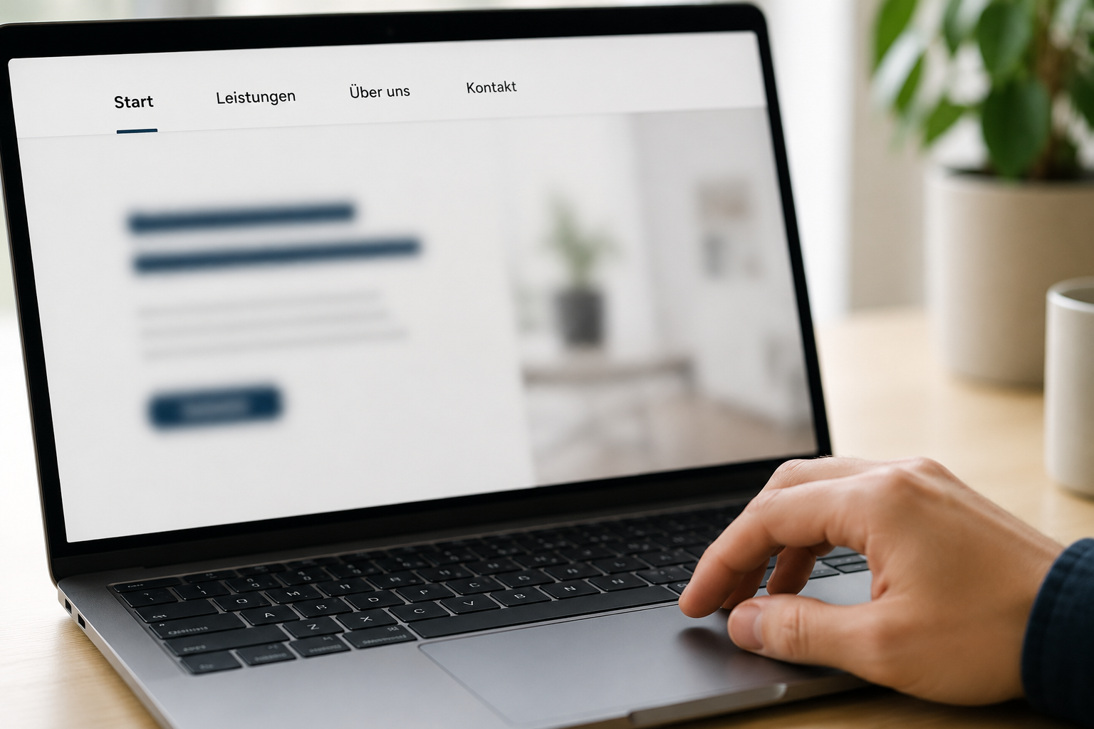 Laptop mit übersichtlicher Website-Navigation und wenigen Menüpunkten