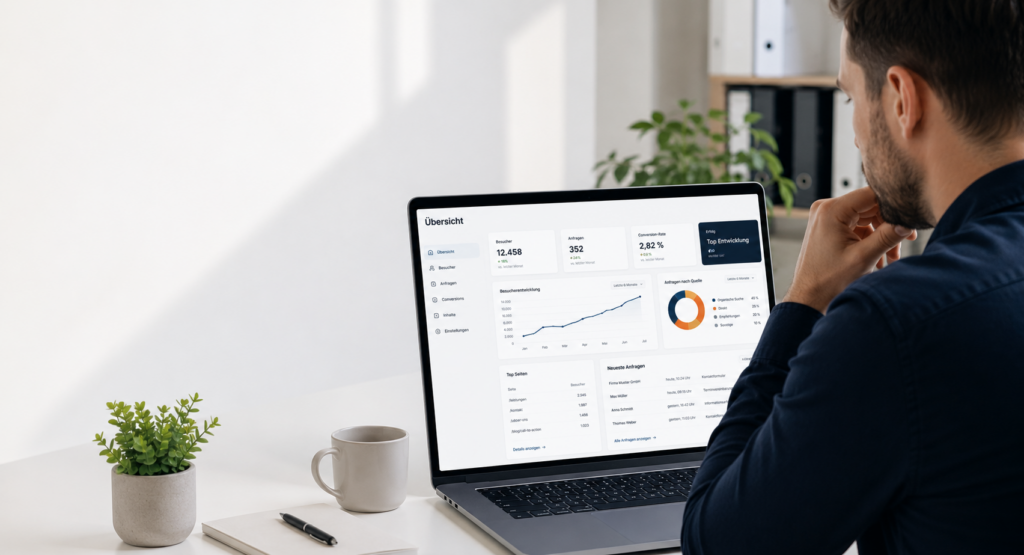 Person analysiert die Ergebnisse einer SEA-Kampagne anhand eines Dashboards.